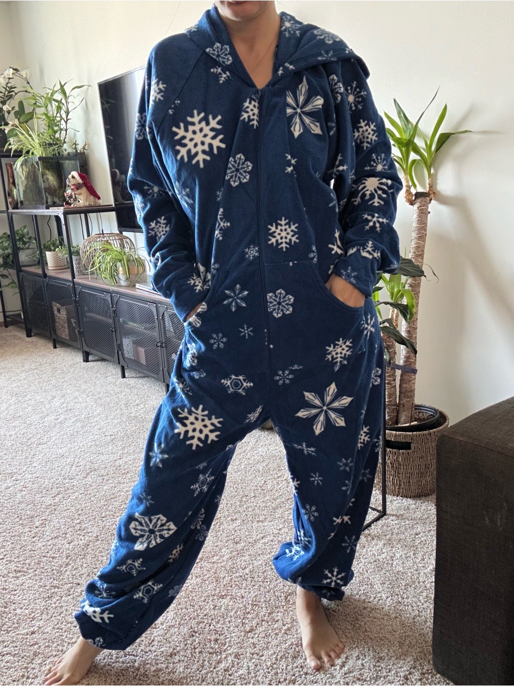 Cozy Blue Snowflake Kids Pajama Onesie with Hood
